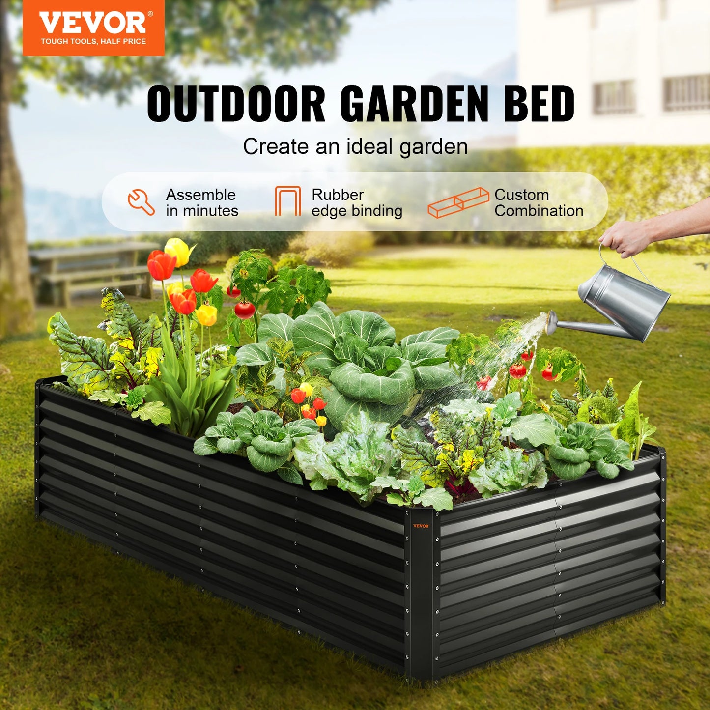 Large Metal Raised Planter Box For Vegetables Flowers and Herbs with Open Bottom