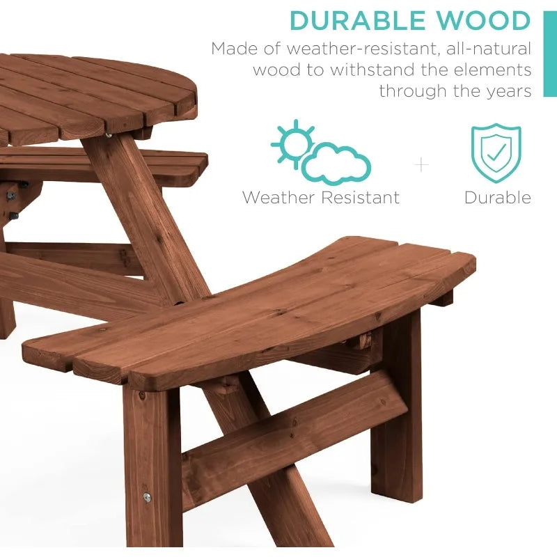 6-Person Circular Outdoor Wooden Picnic Table f