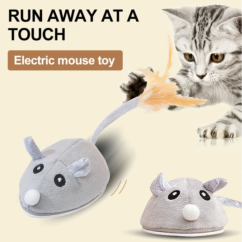 Rechargeable Automatic Interactive Plush Mouse Kitten Teaser With Feather