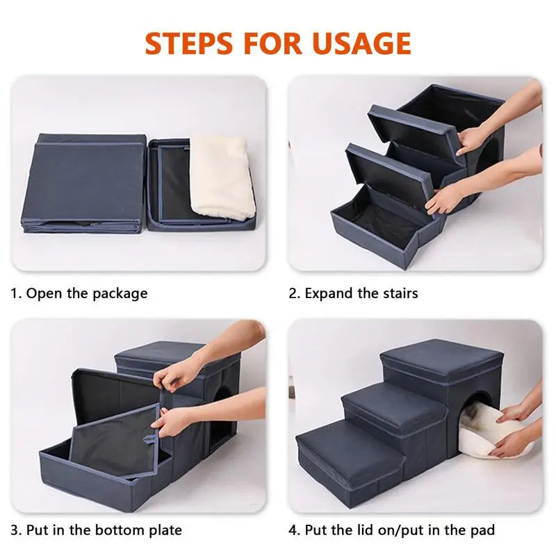 Foldable Pet Storage 3 Steps Stairs Bed For Small Dog