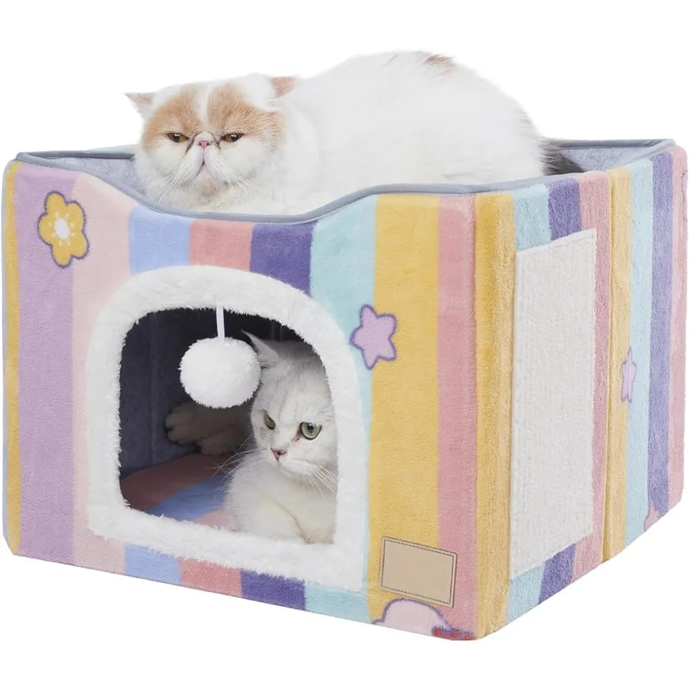 Cat Bed for 2 Cats With Scratching Post And Ball Toy