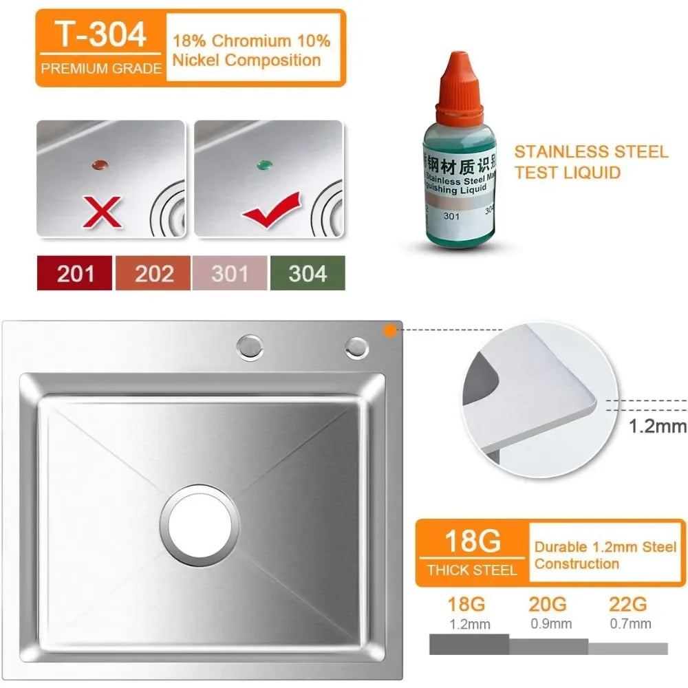 Kitchen Sink With Drain Assembly (No Faucet)