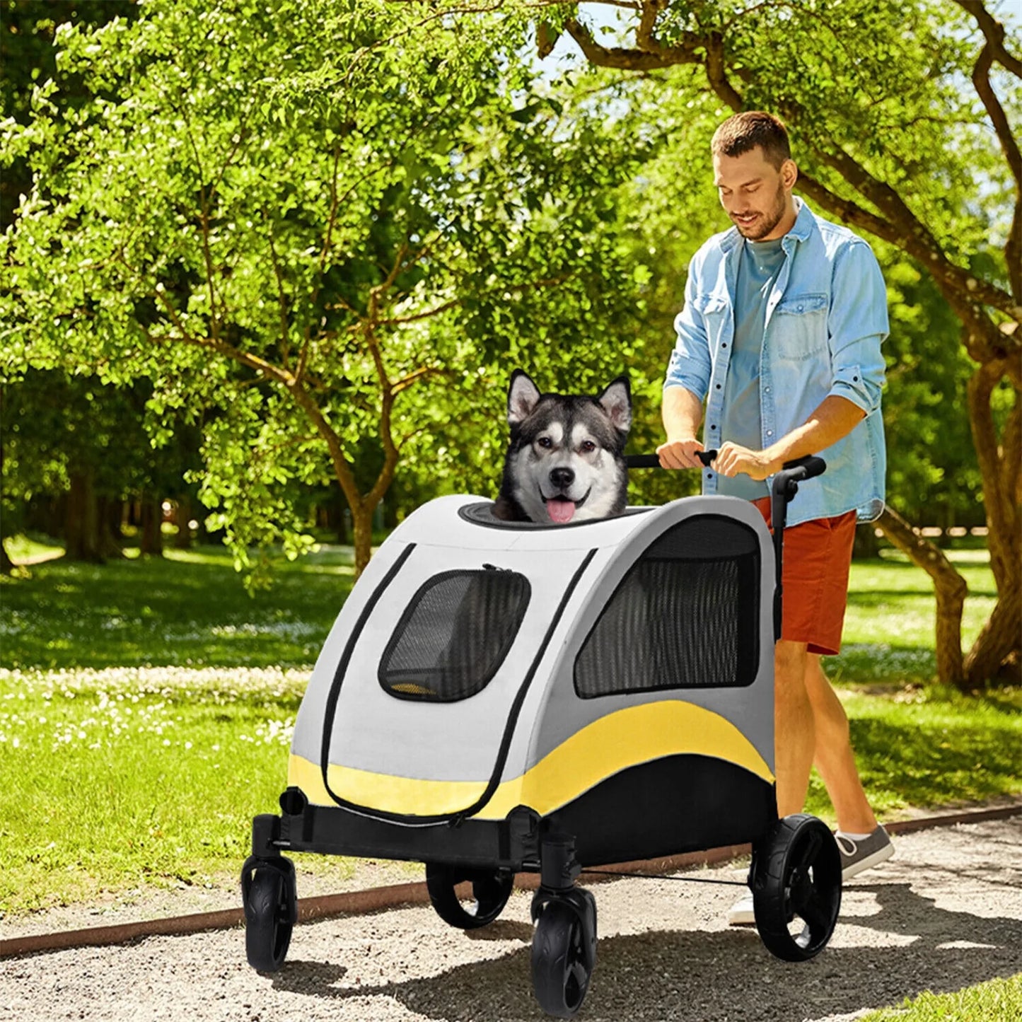 US 4-Wheeled Foldable Pet Stroller, Dog and Cat Trolley, Portable Suitcase, M, L, XL  pet dog stroller dog accessories