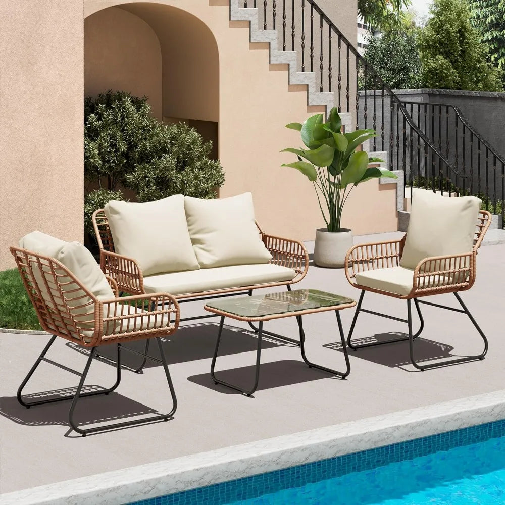 4-Pcs Rattan Patio Furniture Set