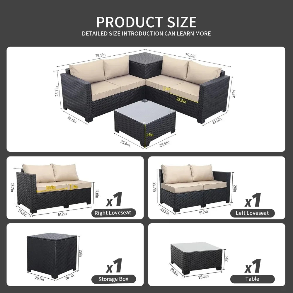 4 Piece Black Rattan Sectional Sofa