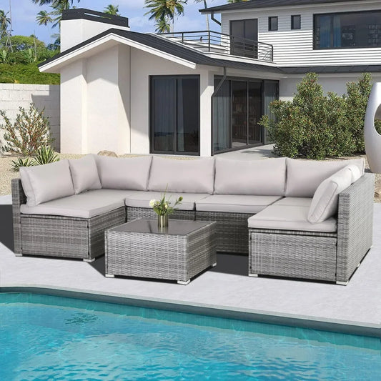 7 Pieces Outdoor Sectional Sofa Set