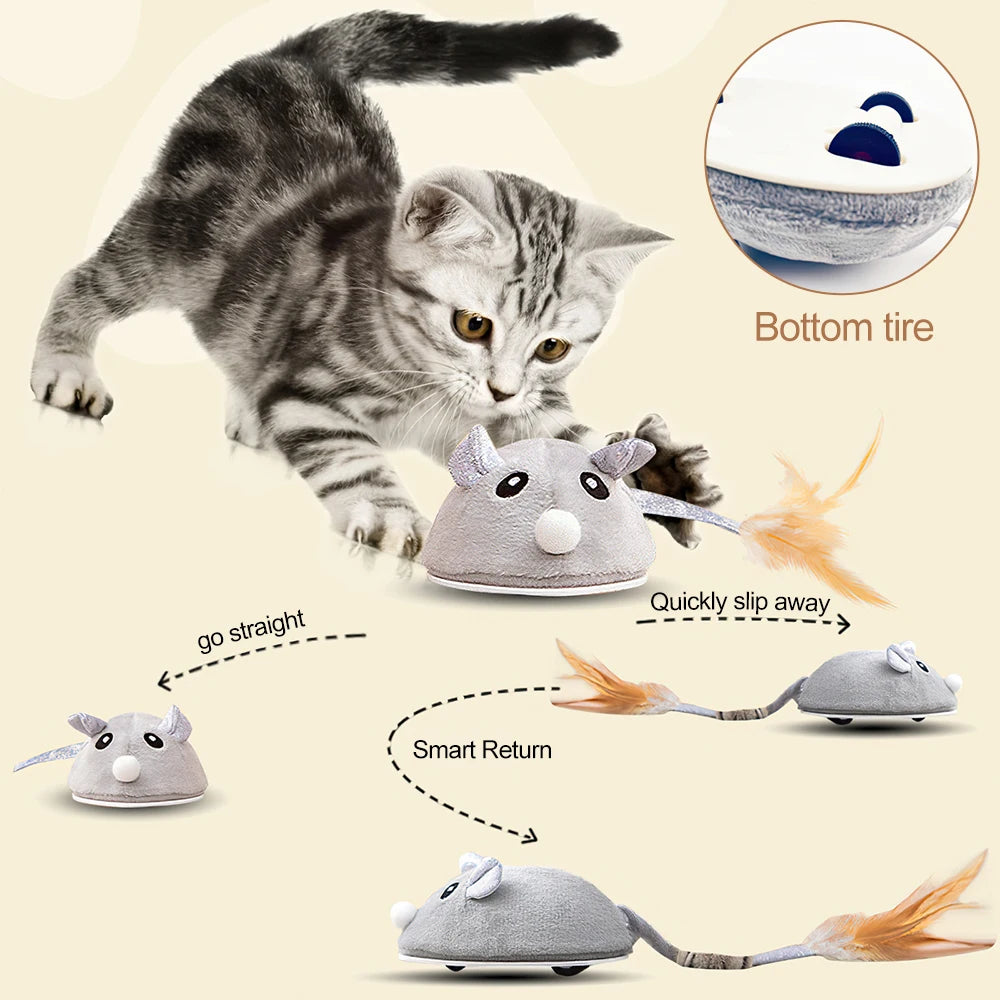 Rechargeable Automatic Interactive Plush Mouse Kitten Teaser With Feather