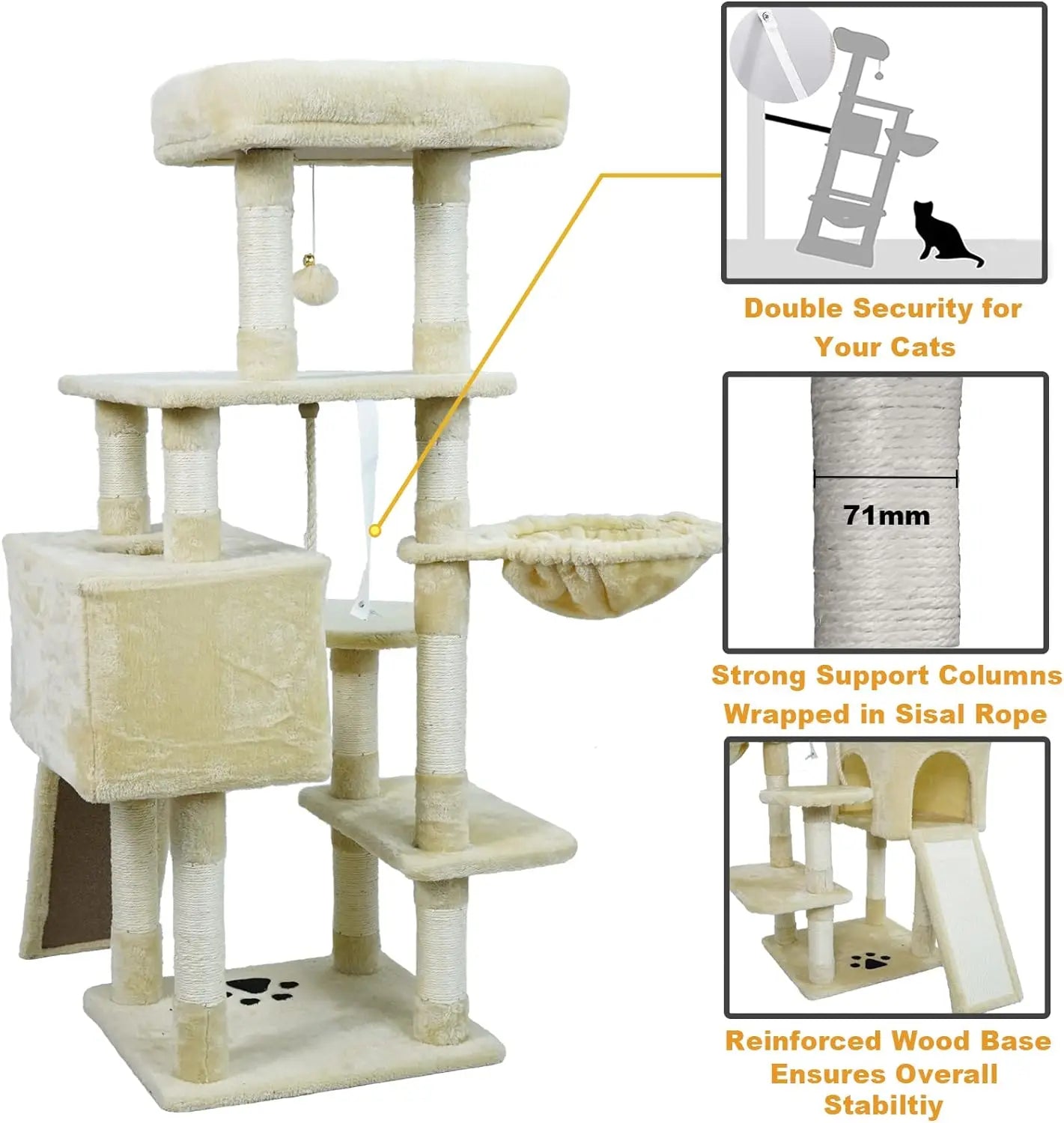 Cat Tree Tower for Indoor Cats, 50inches Multi-Level Cat Condo with Sisal Scratching Posts