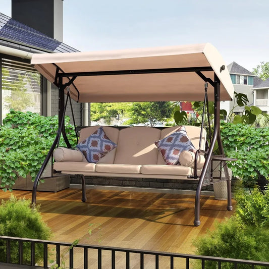 3-Seat Outdoor Swings with Adjustable Canopy