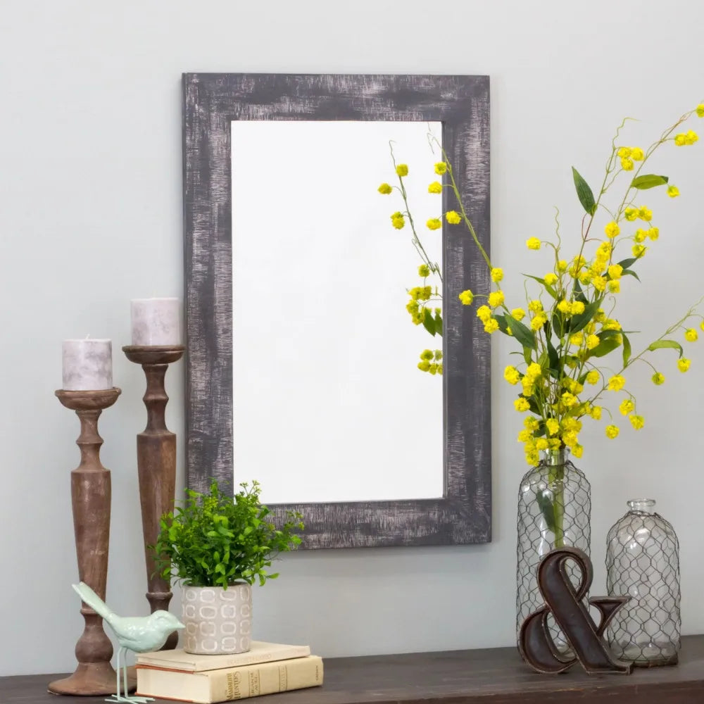 Rustic Wood Wall Mirror - Gray 30" x 20" by Aspire