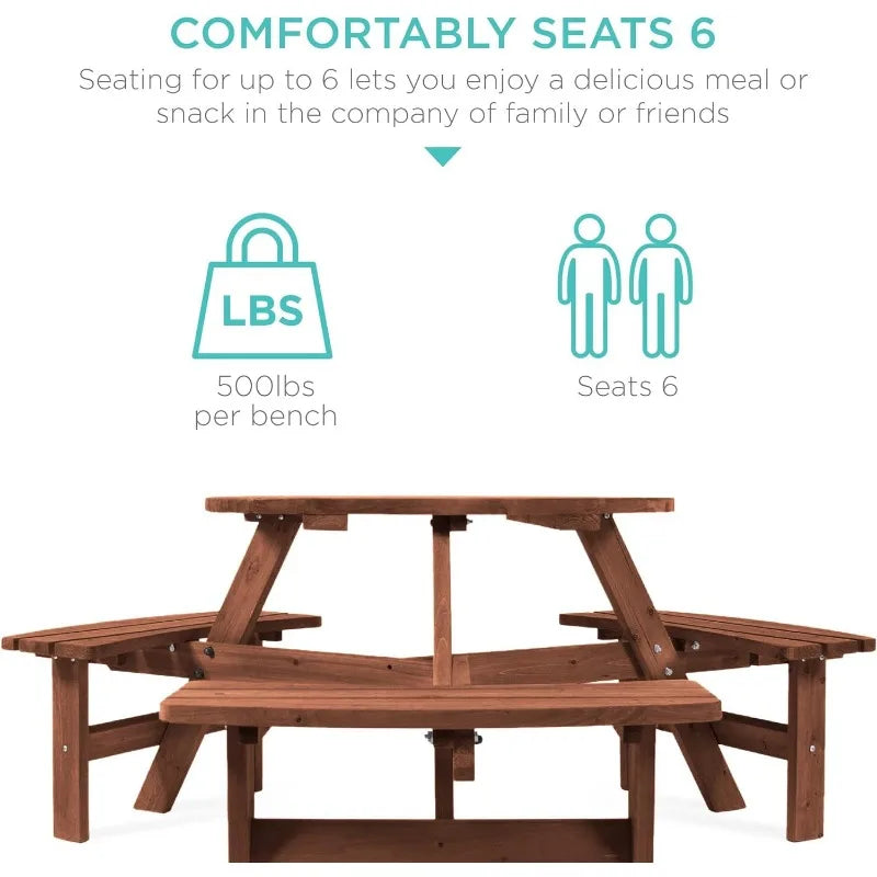 6-Person Circular Outdoor Wooden Picnic Table f