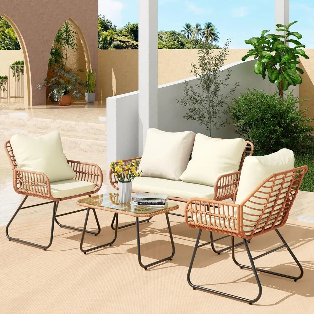 4-Pcs Rattan Patio Furniture Set