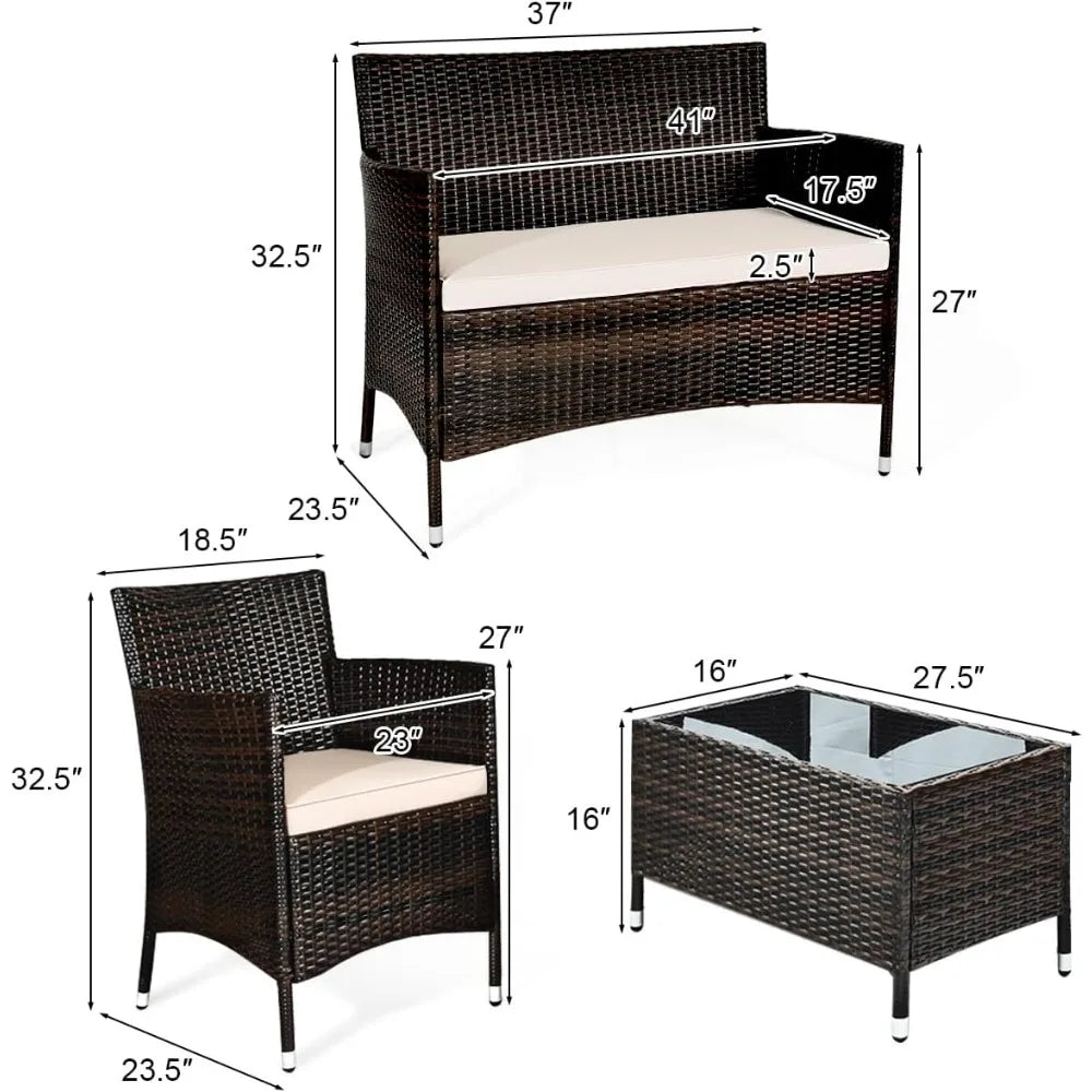 Wicker Furniture Set with Tempered Glass Coffee Table