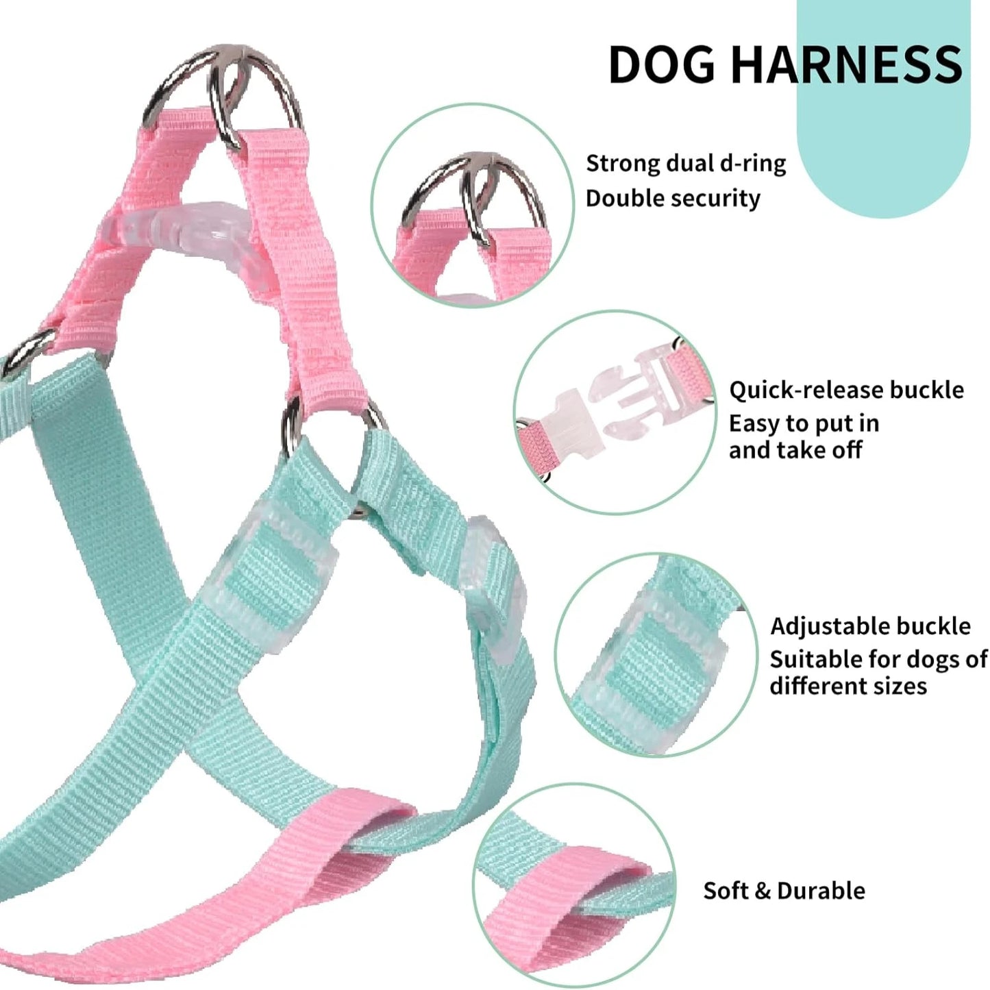 Upgrade your daily walks with this stylish, lightweight, and versatile 3-piece Small Multicolor Dog Harness Set! This comfortabl