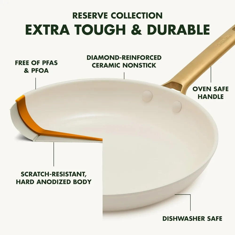 Dishwasher Safe Non-stick Ceramic Frying Pan With Gold Handle