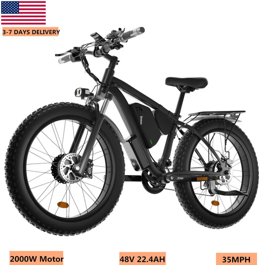 Dual Motor Electric Bike AWD 2000W 35MPH Electric Bicycle 48V 22.4Ah Fat Tire 4.0" With Hydraulic Disc Brakes