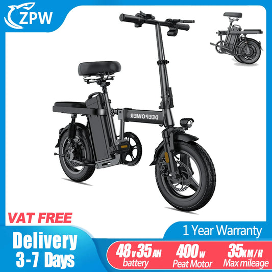 Ebike 400W Adult electric bicycle 48V 35AH Foldable Electric Bike 14-inch fat tire electric bike Mini e-bike