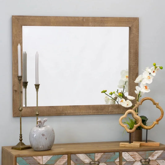 Rustic Wood Wall Mirror - Gray 30" x 20" by Aspire