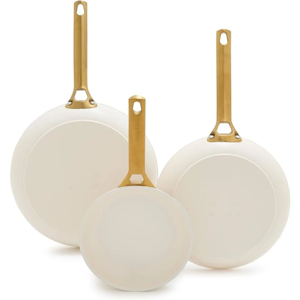 Dishwasher Safe Non-stick Ceramic Frying Pan With Gold Handle