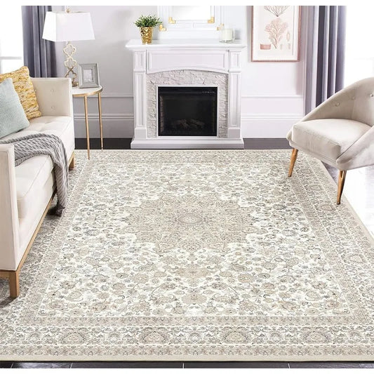 Indoor Luxury Floral, Stain Resistant 8x10 Machine Washable Non Slip Thin Carpet