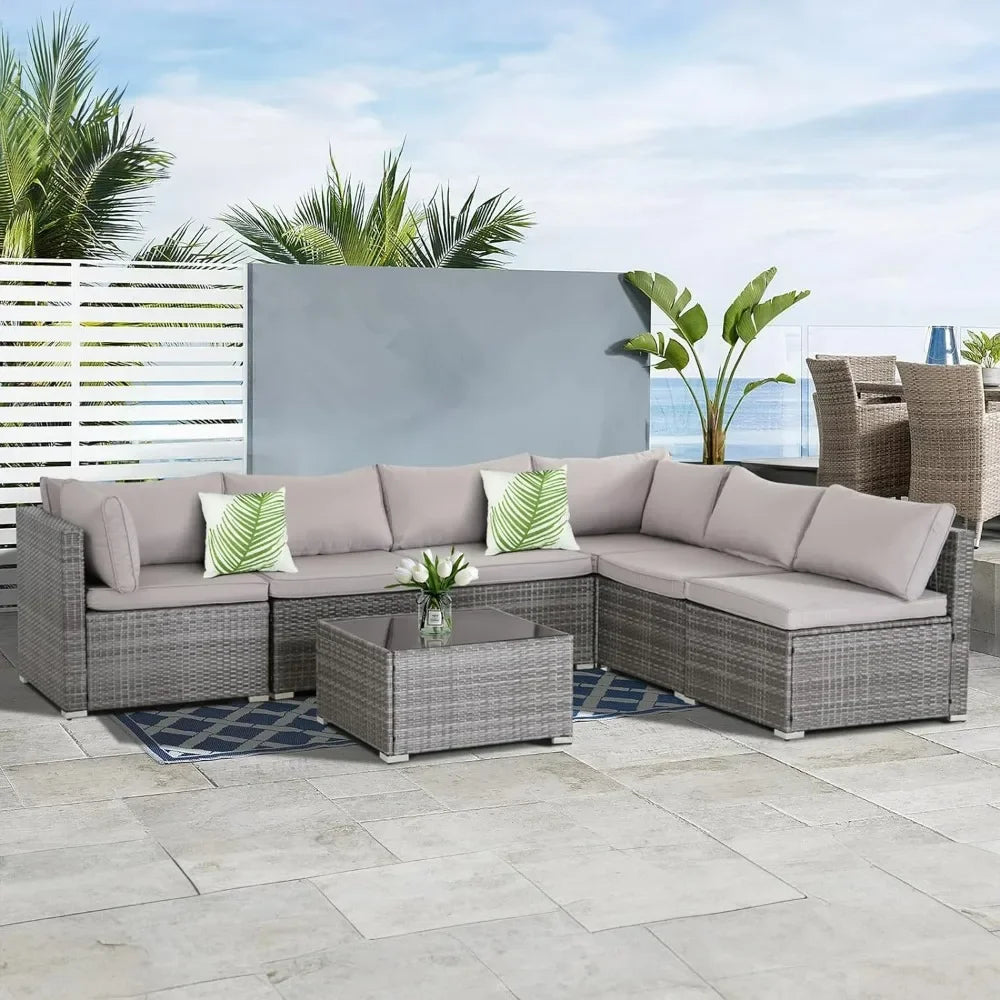 7 Pieces Outdoor Sectional Sofa Set